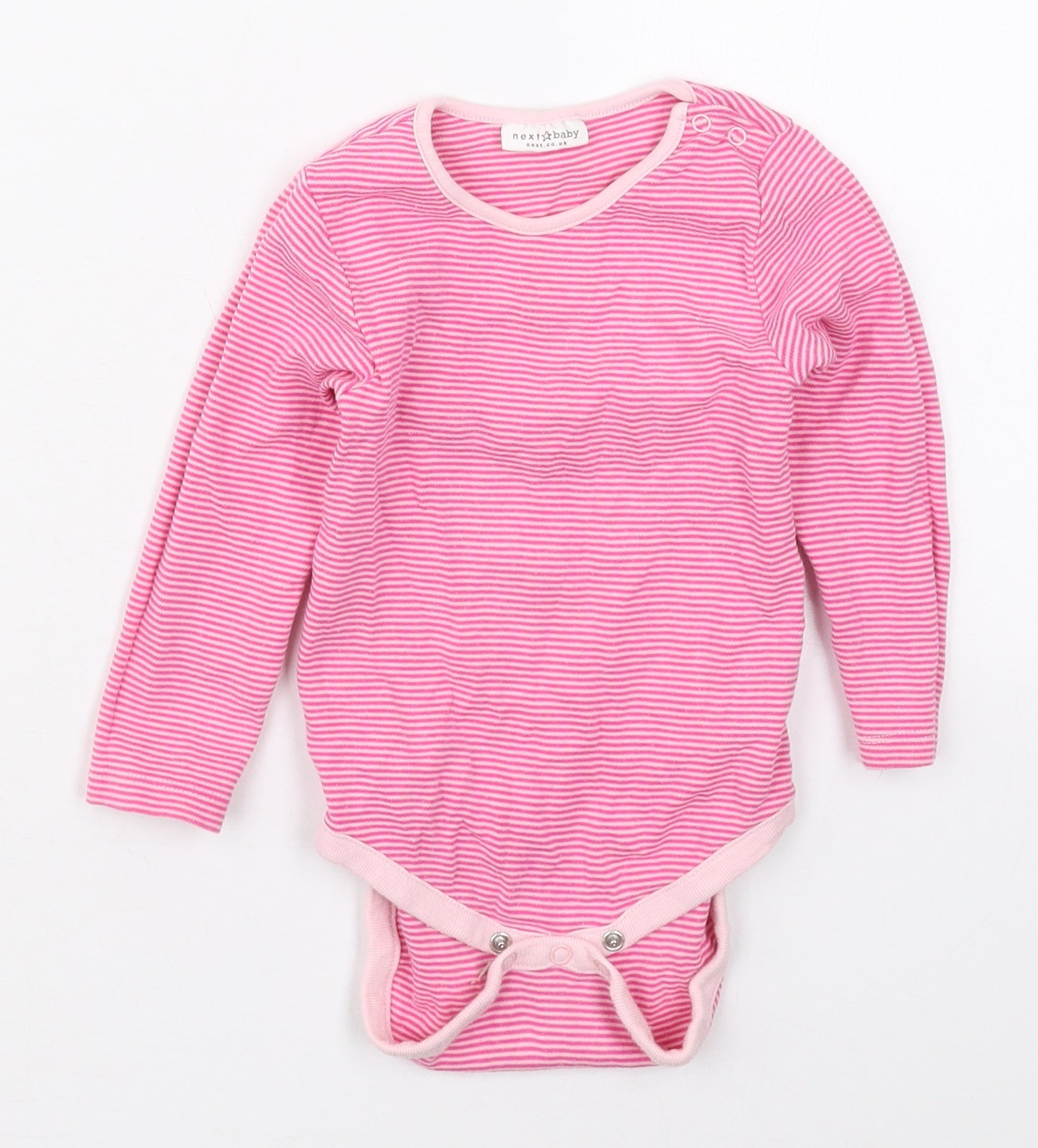 NEXT Girls Pink Striped Cotton Babygrow One-Piece Size 12-18 Months  Button