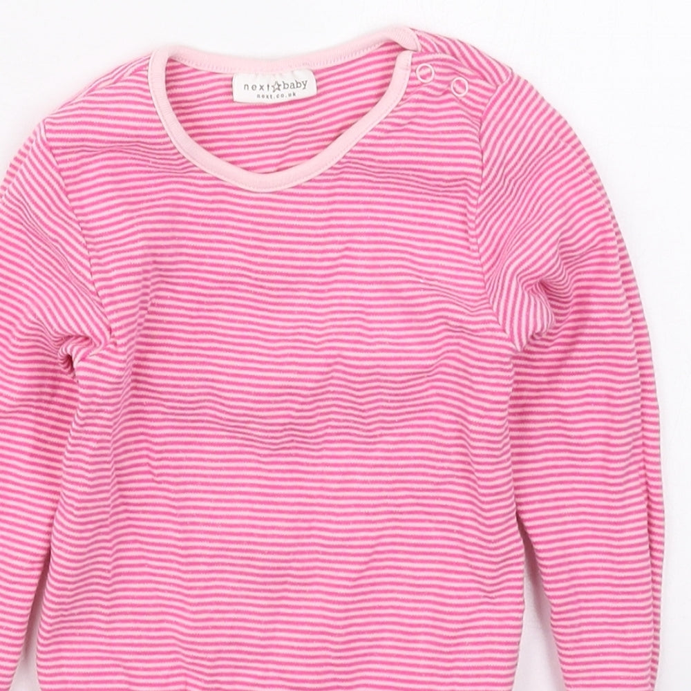 NEXT Girls Pink Striped Cotton Babygrow One-Piece Size 12-18 Months  Button