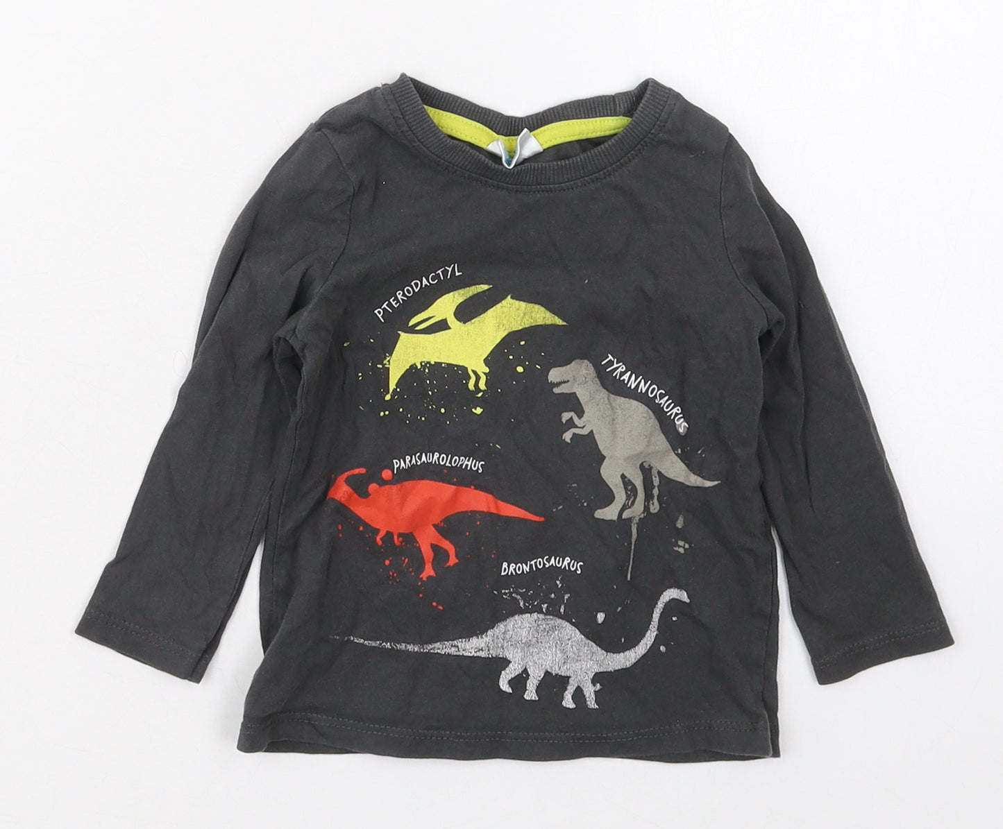So Cute Boys Grey  Cotton Basic T-Shirt Size 9-12 Months Crew Neck Pullover - Dinosaurs