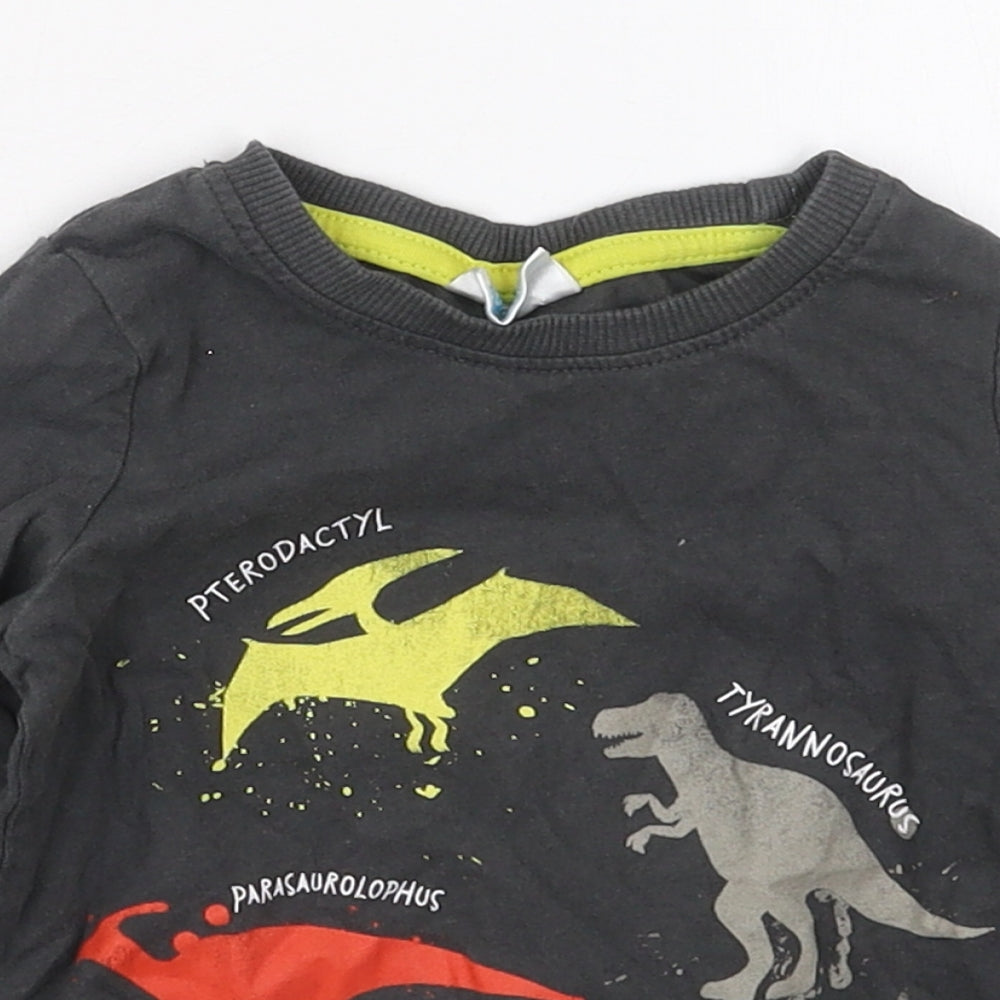 So Cute Boys Grey  Cotton Basic T-Shirt Size 9-12 Months Crew Neck Pullover - Dinosaurs