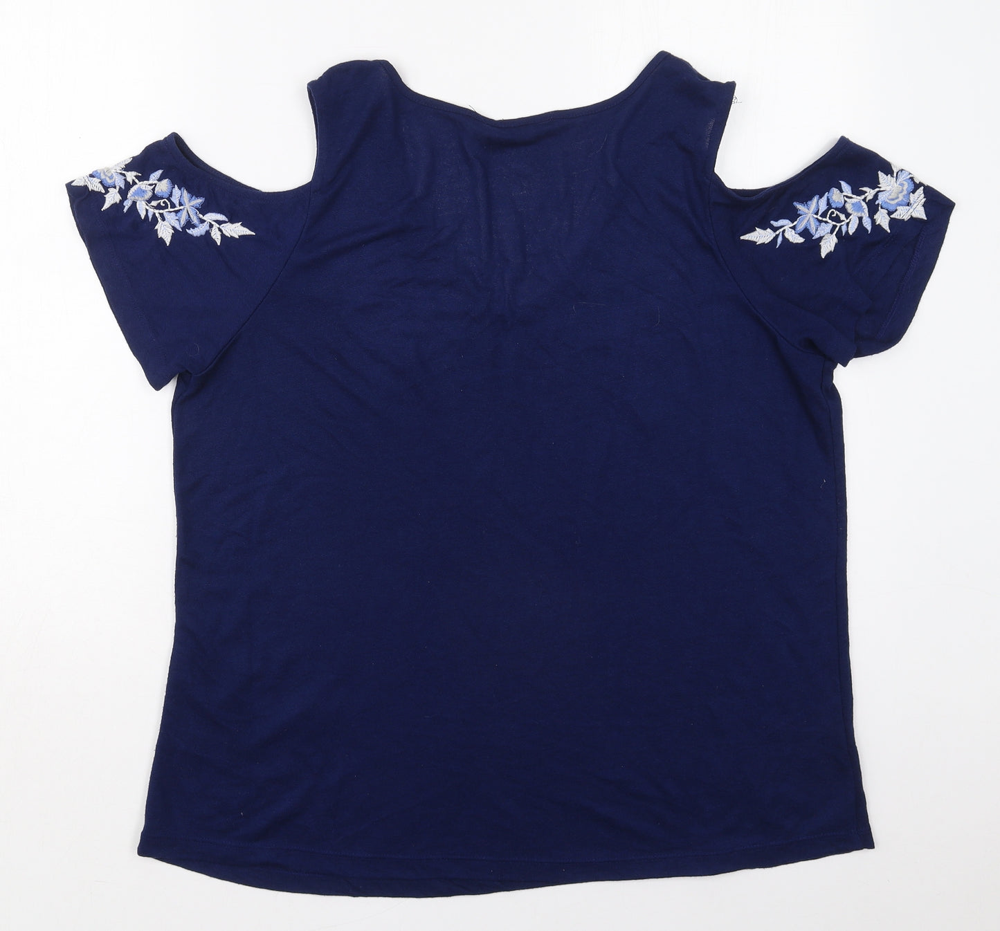 George Womens Blue Floral Polyester Basic T-Shirt Size 18 V-Neck