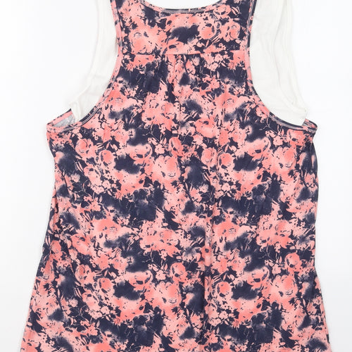TU Womens Pink Floral Cotton Basic Tank Size 14 Round Neck