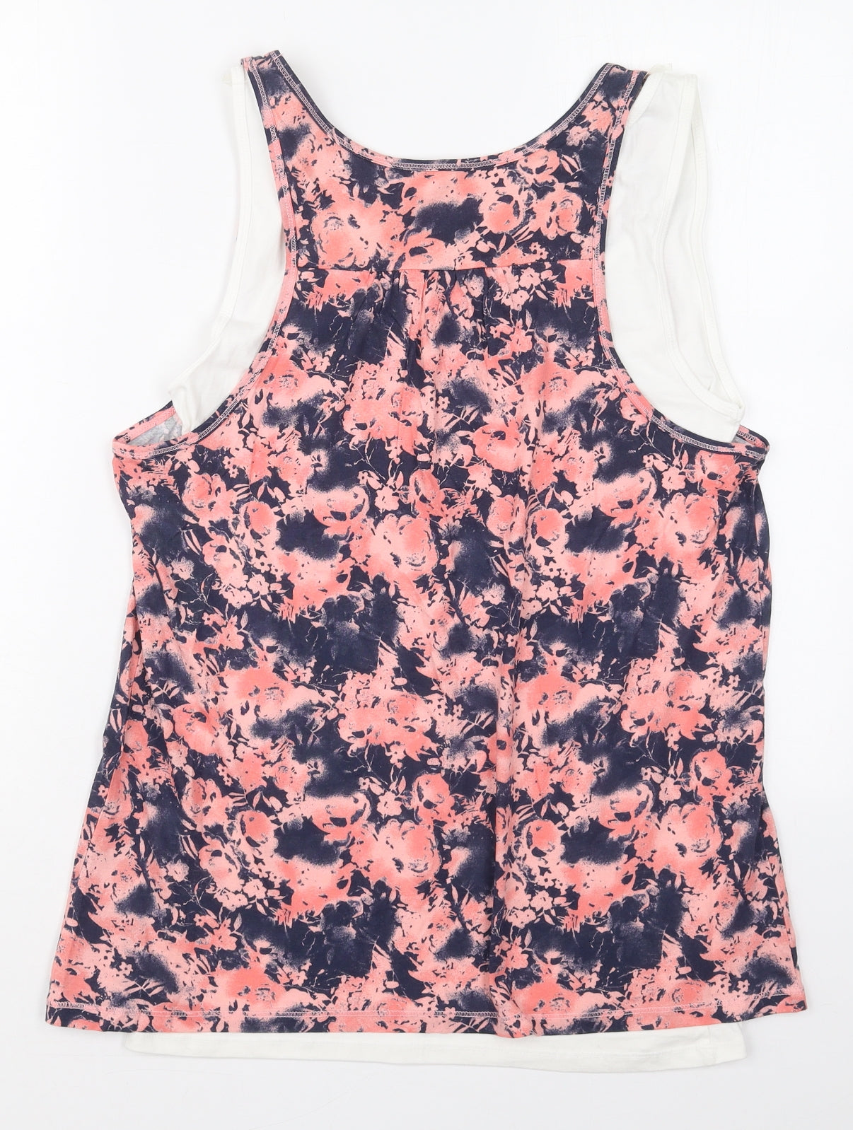 TU Womens Pink Floral Cotton Basic Tank Size 14 Round Neck