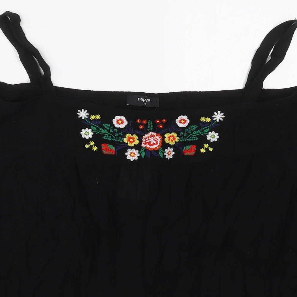 Papaya Womens Black Floral Viscose Basic Blouse Size 16 Off the Shoulder