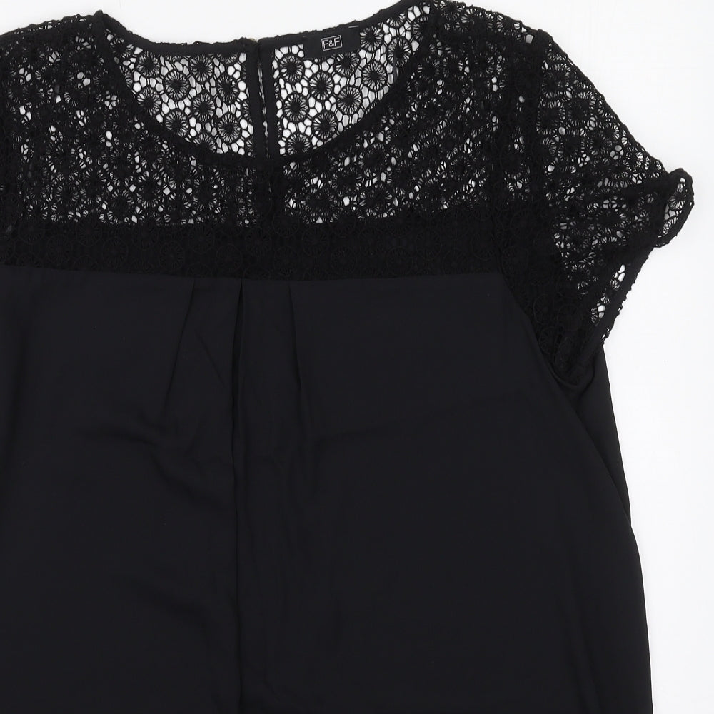 F&F Womens Black  Polyester Basic Blouse Size 14 Round Neck