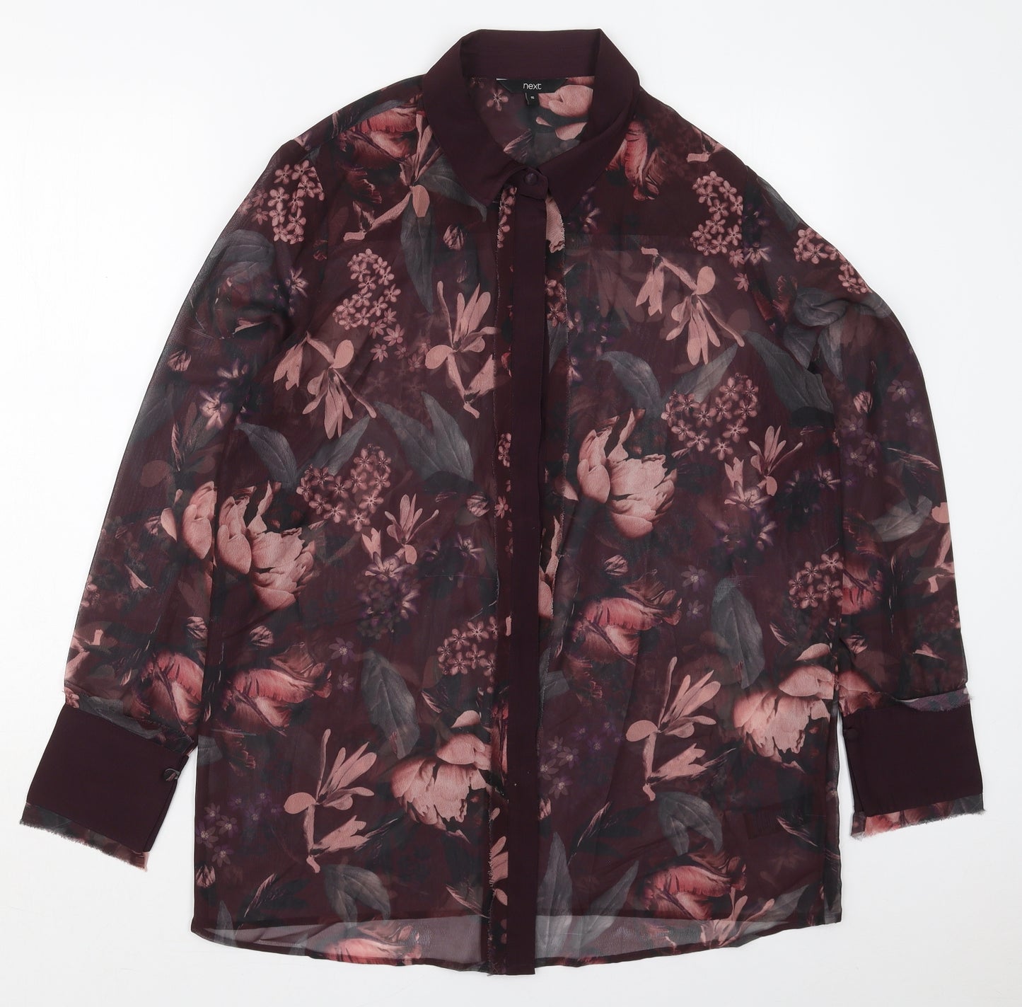 NEXT Womens Purple Floral Polyester Basic Button-Up Size 16 Collared