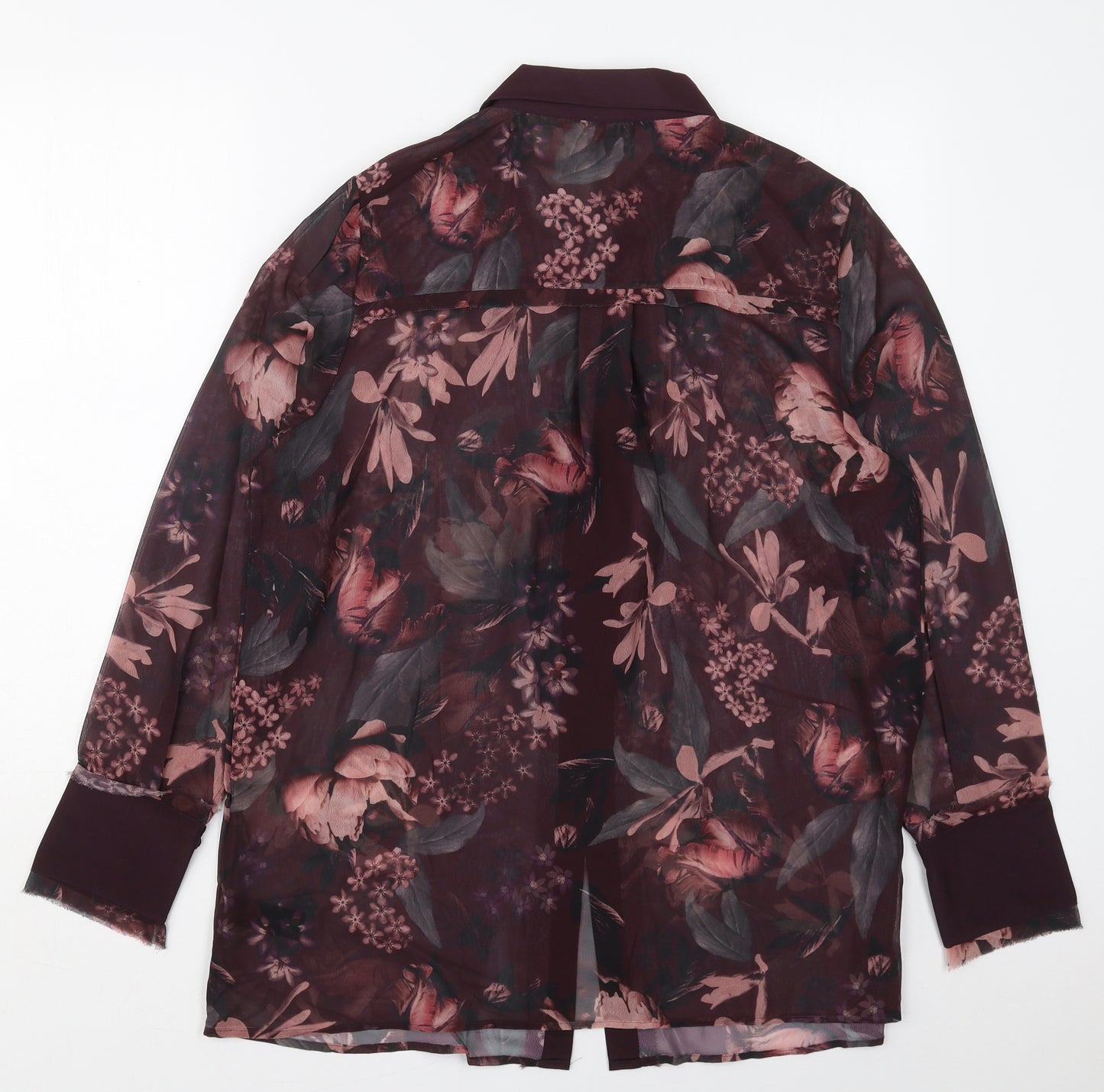 NEXT Womens Purple Floral Polyester Basic Button-Up Size 16 Collared
