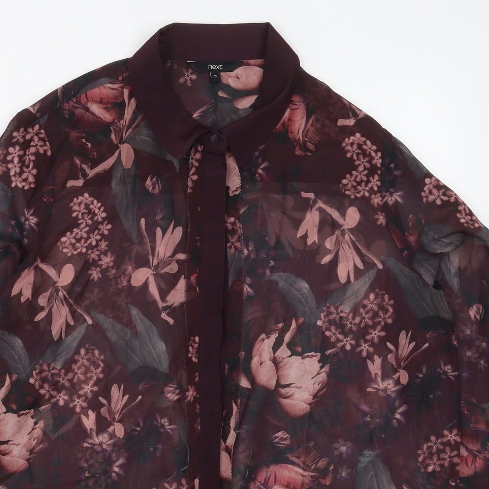NEXT Womens Purple Floral Polyester Basic Button-Up Size 16 Collared