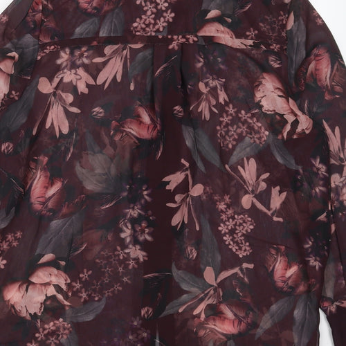 NEXT Womens Purple Floral Polyester Basic Button-Up Size 16 Collared