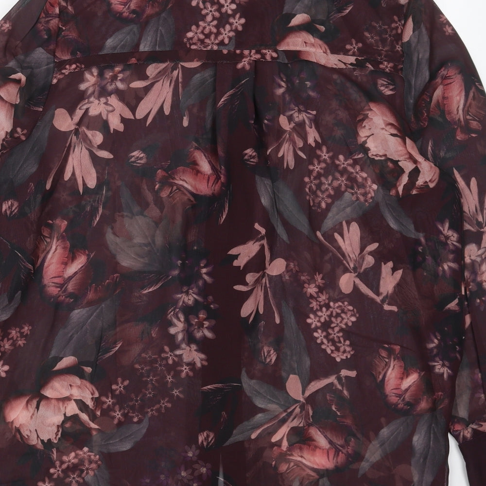 NEXT Womens Purple Floral Polyester Basic Button-Up Size 16 Collared