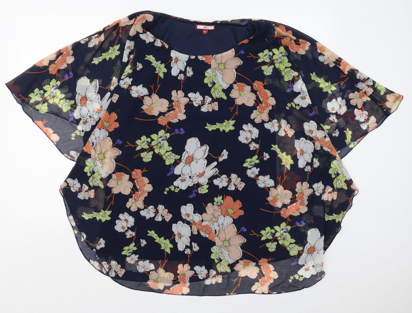 Joe Browns Womens Blue Floral Polyester Basic Blouse Size 16 Round Neck