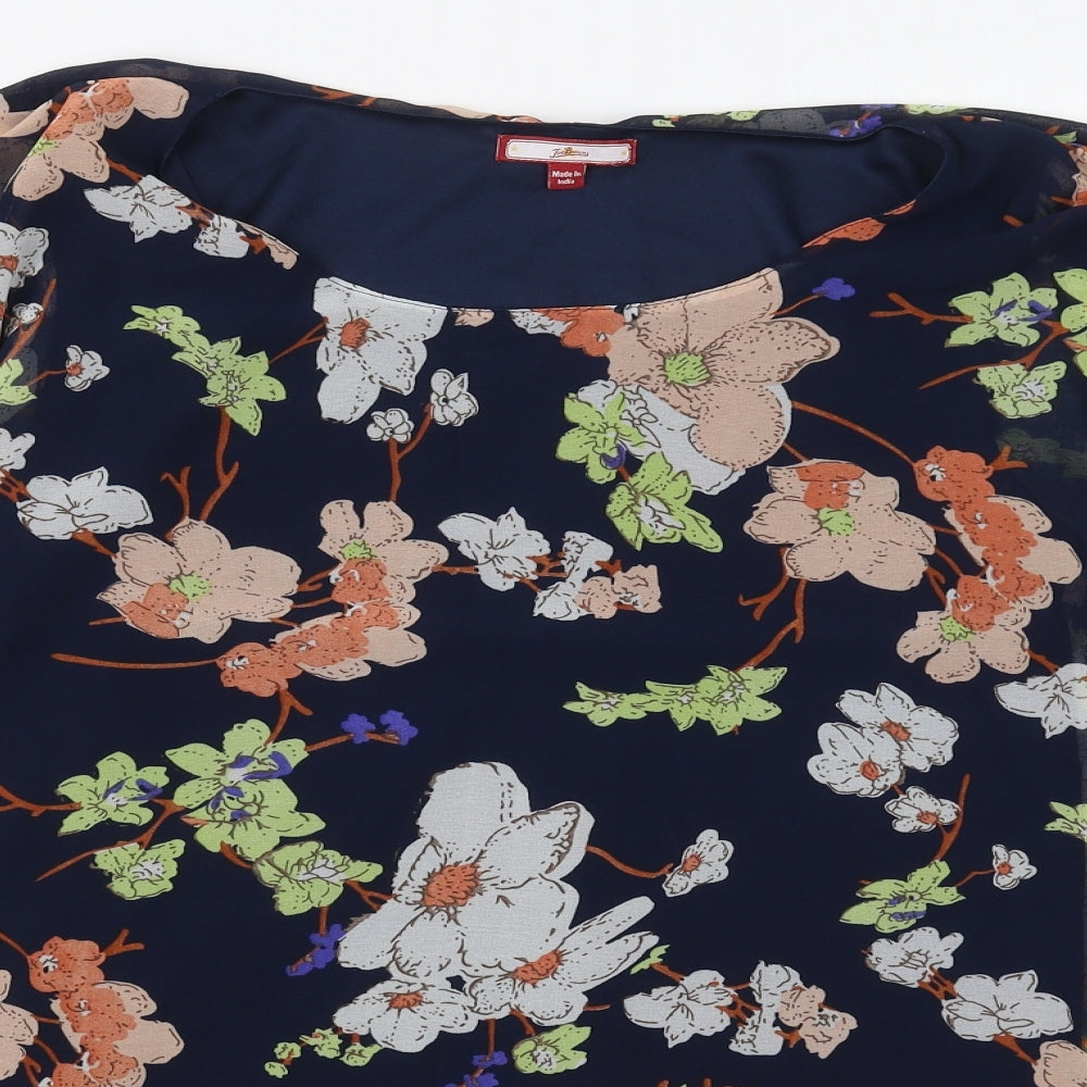 Joe Browns Womens Blue Floral Polyester Basic Blouse Size 16 Round Neck