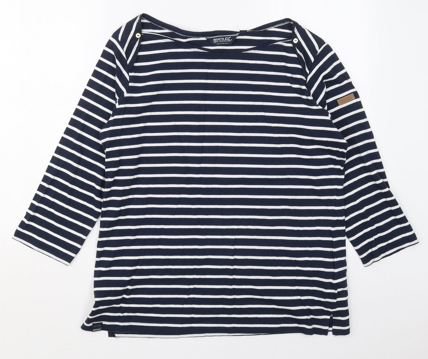 Regatta Womens Blue Striped Cotton Basic T-Shirt Size 16 Boat Neck