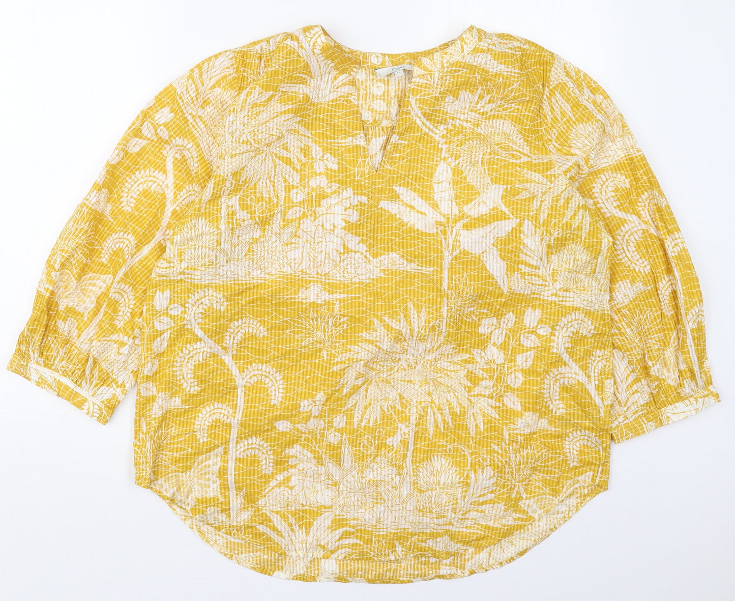 NEXT Womens Yellow Floral Cotton Basic Blouse Size 16 V-Neck