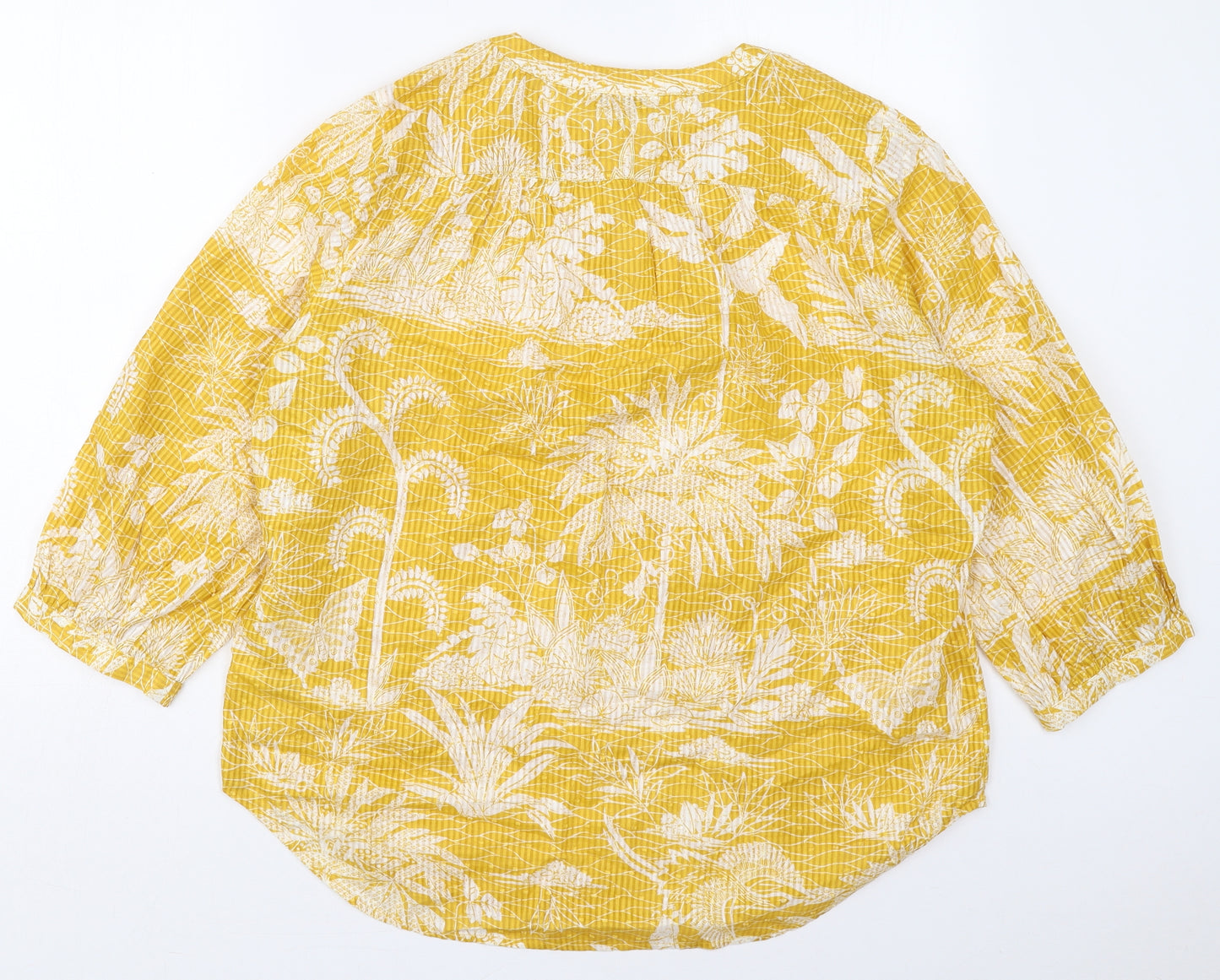 NEXT Womens Yellow Floral Cotton Basic Blouse Size 16 V-Neck