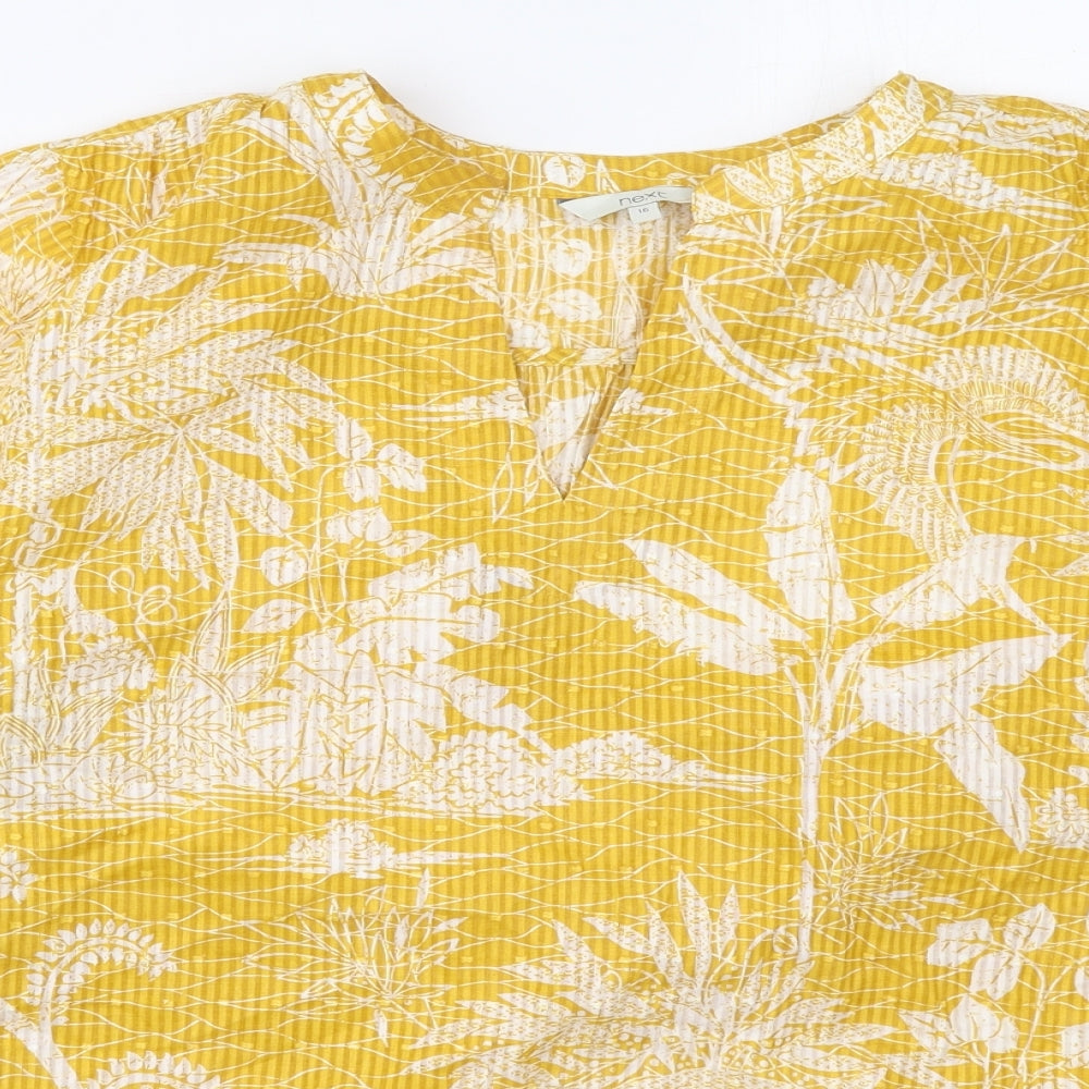 NEXT Womens Yellow Floral Cotton Basic Blouse Size 16 V-Neck