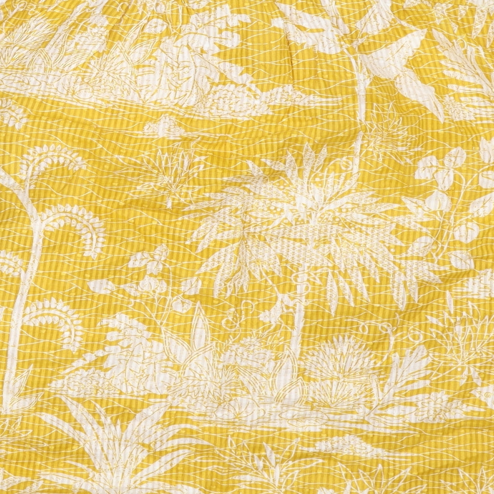 NEXT Womens Yellow Floral Cotton Basic Blouse Size 16 V-Neck