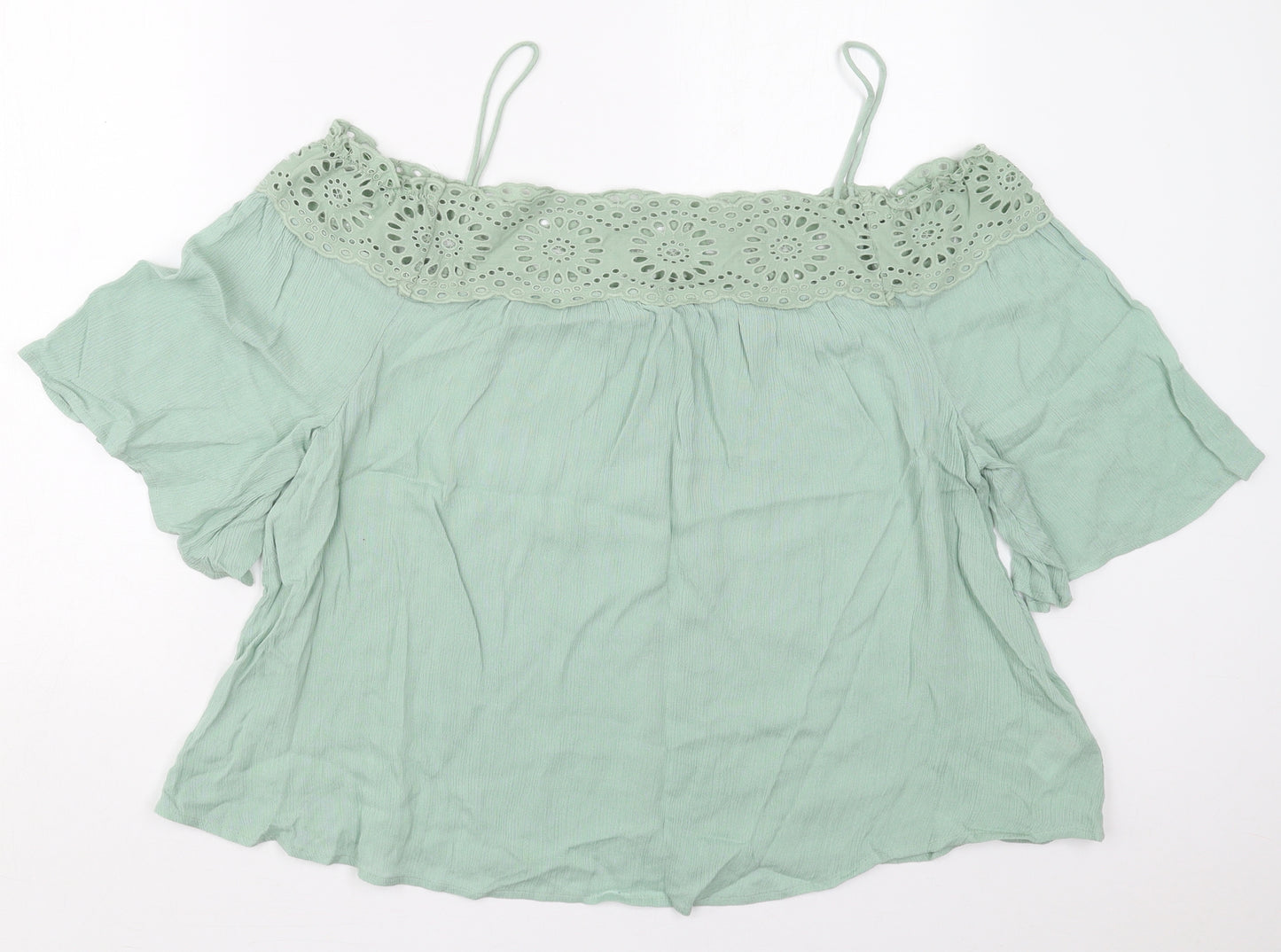 Papaya Womens Green  Viscose Basic Blouse Size 16 Off the Shoulder