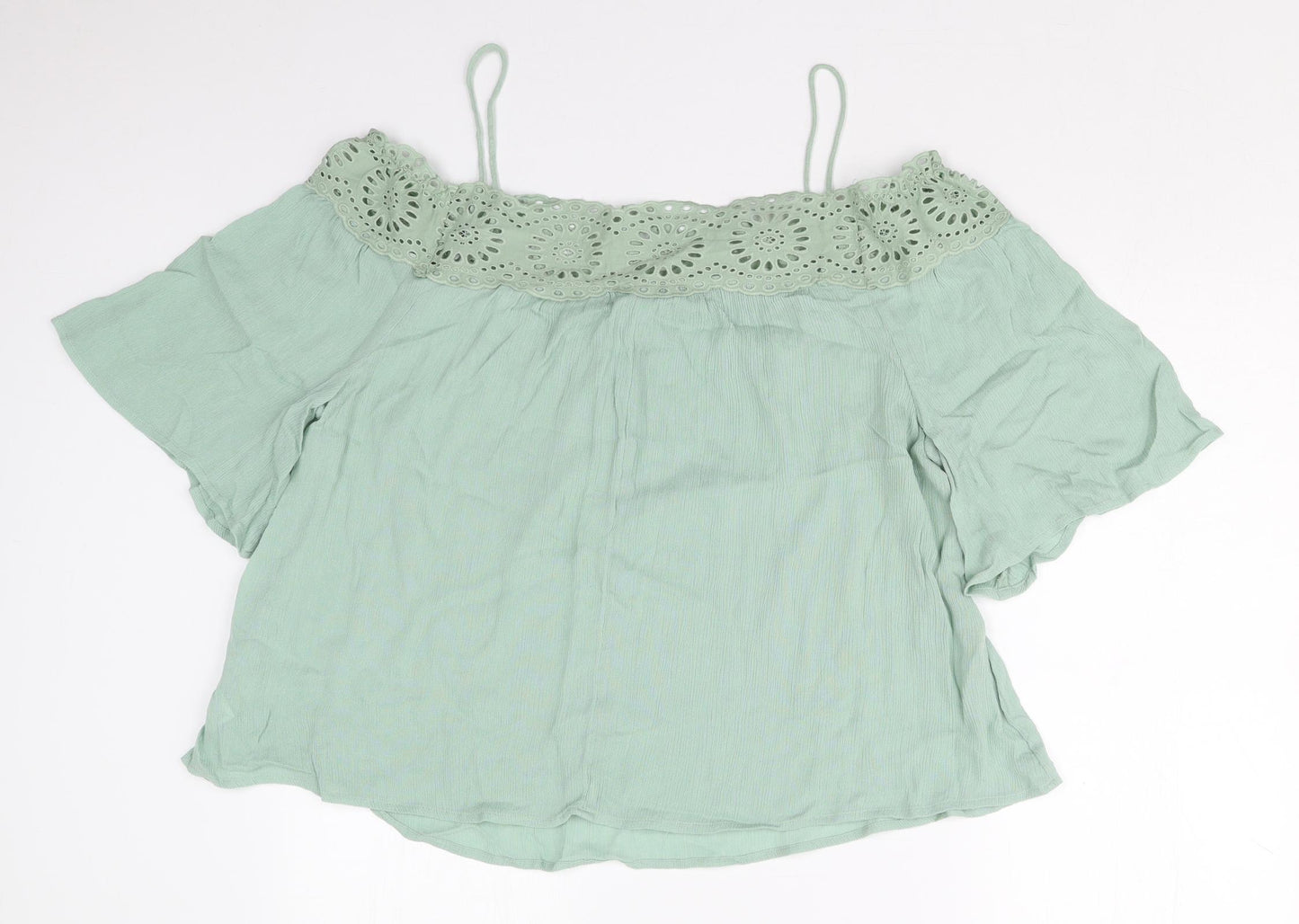 Papaya Womens Green  Viscose Basic Blouse Size 16 Off the Shoulder
