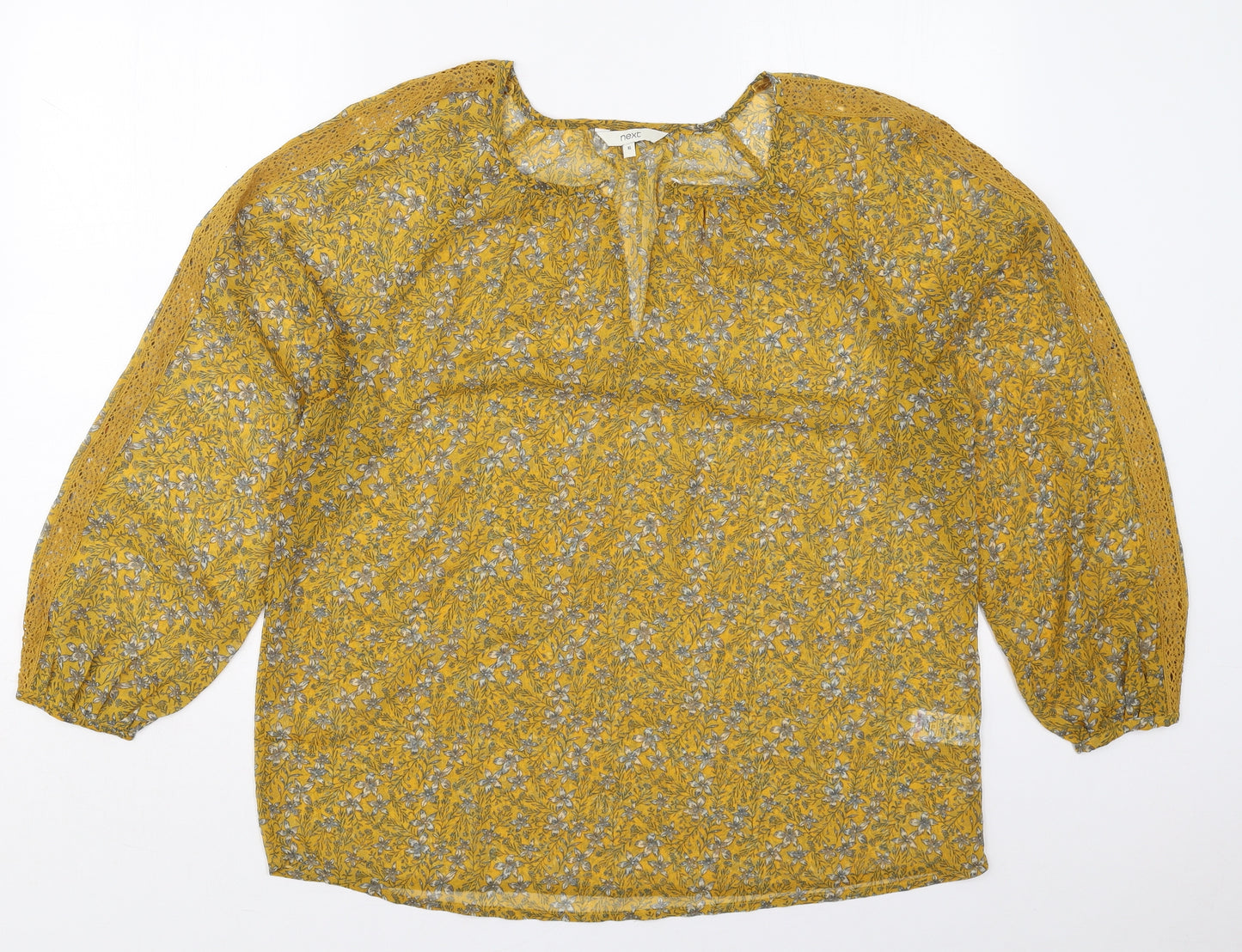 NEXT Womens Yellow Floral Polyester Basic Blouse Size 16 V-Neck