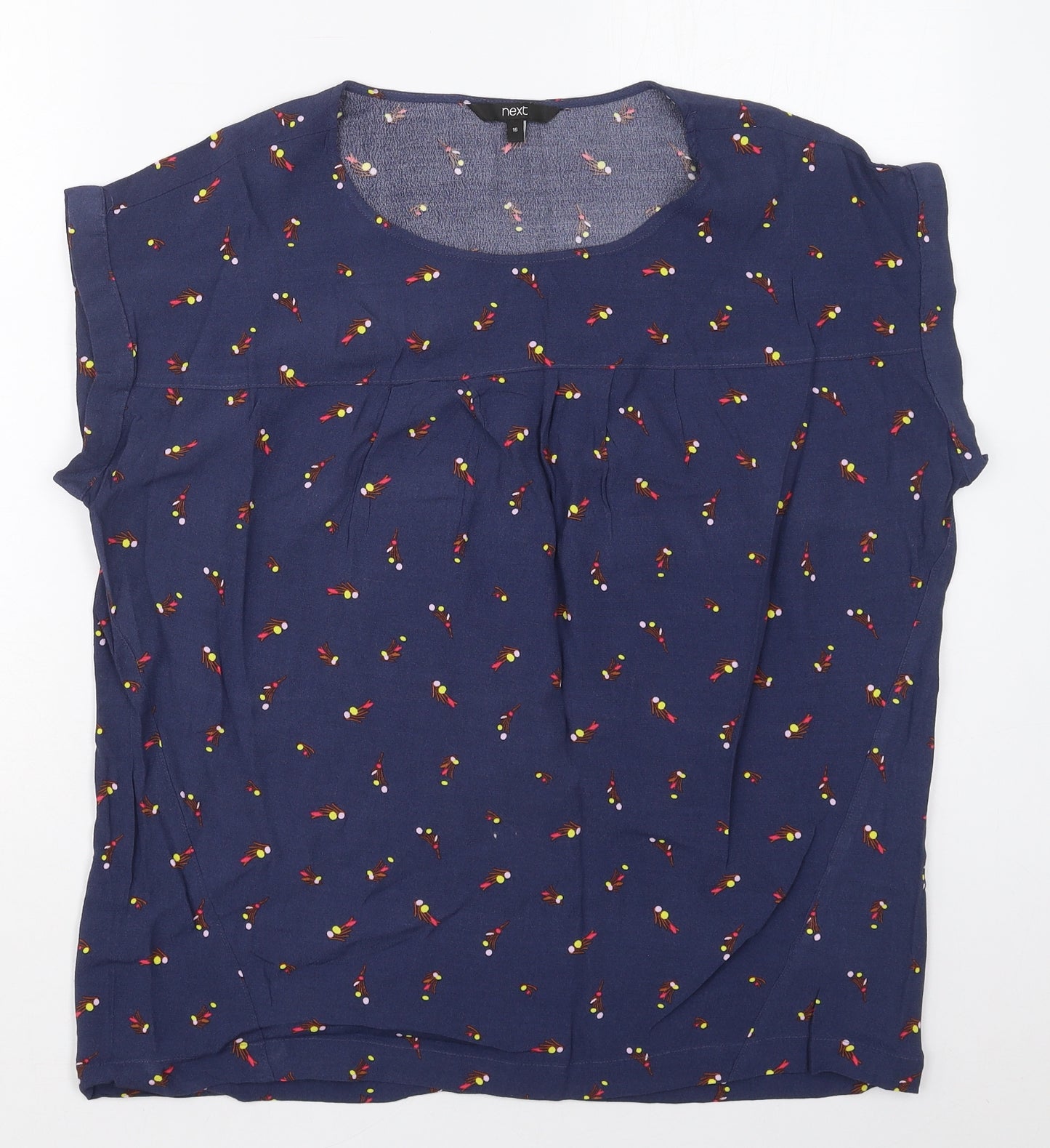 NEXT Womens Blue Geometric Viscose Basic T-Shirt Size 16 Round Neck