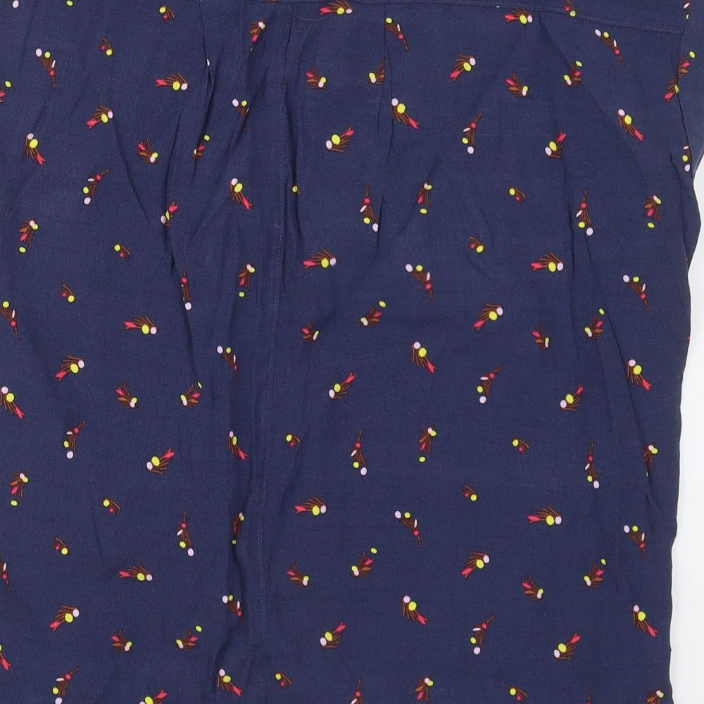 NEXT Womens Blue Geometric Viscose Basic T-Shirt Size 16 Round Neck