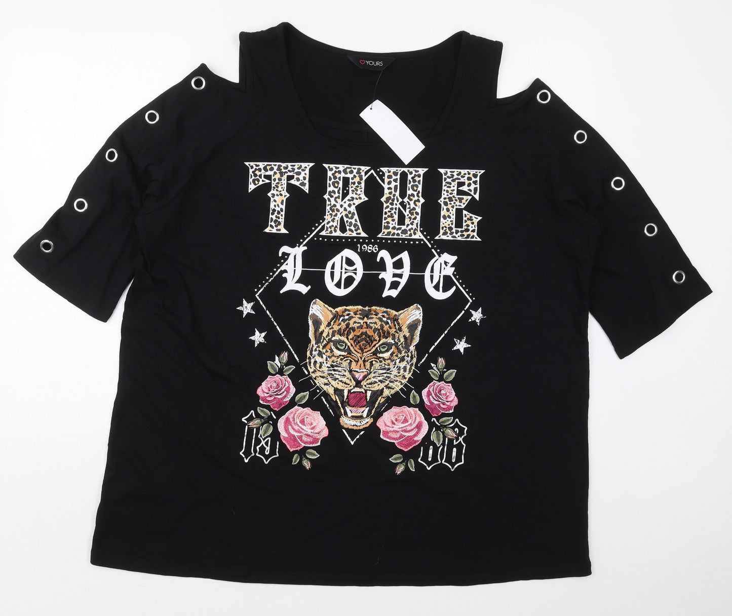 Yours Womens Black  Cotton Basic T-Shirt Size 22 Square Neck - True Love Tiger