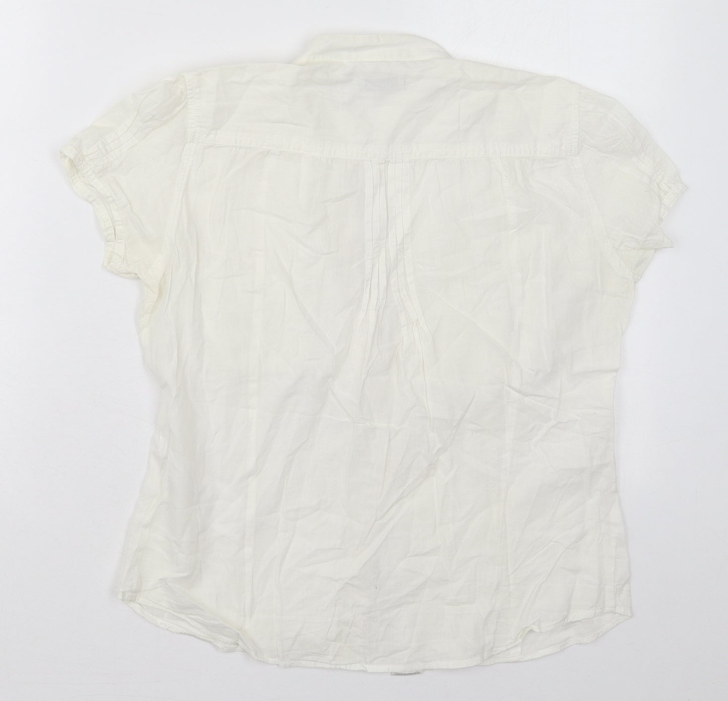 Terranova Womens Ivory  Cotton Basic Button-Up Size M Round Neck