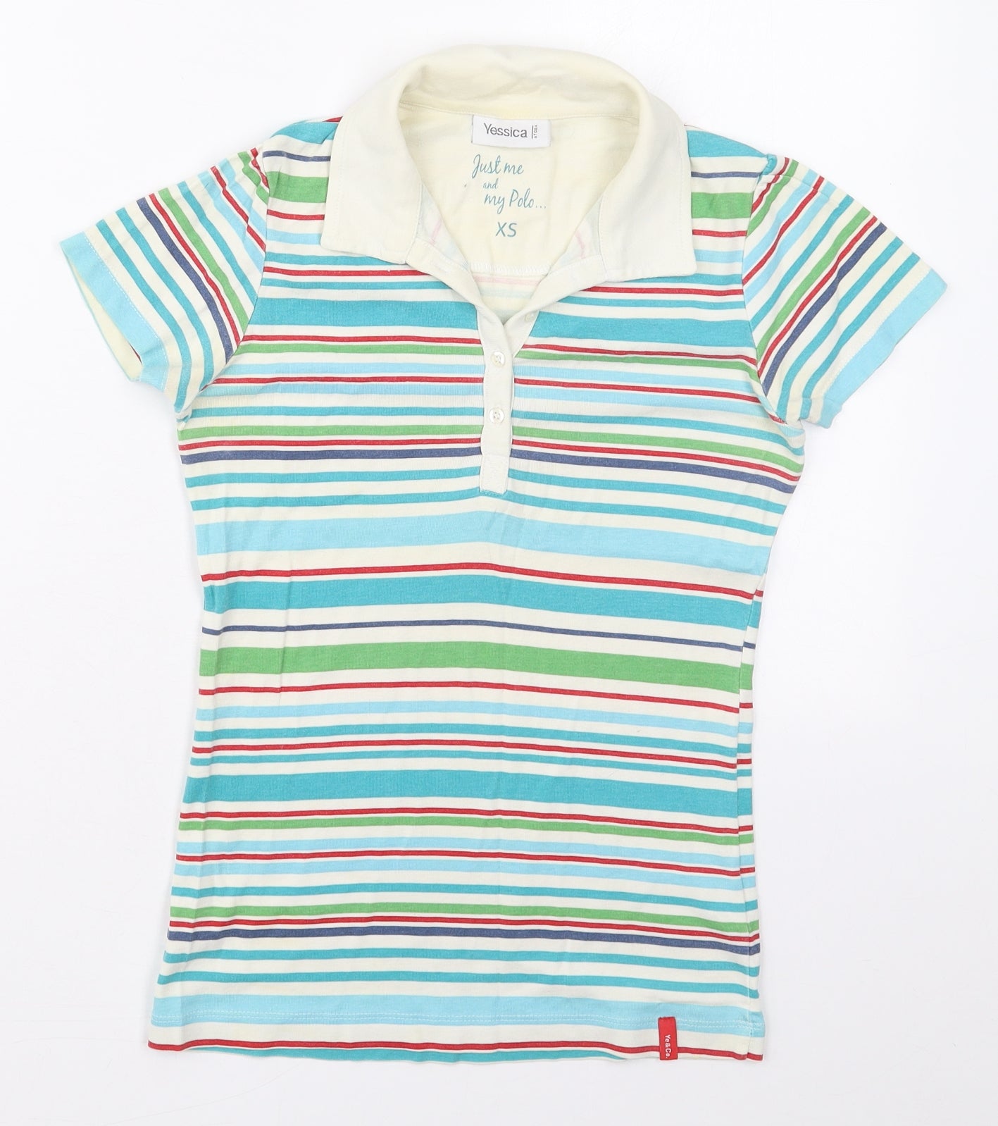 Yessica Womens Blue Striped Cotton Basic Polo Size XS Collared
