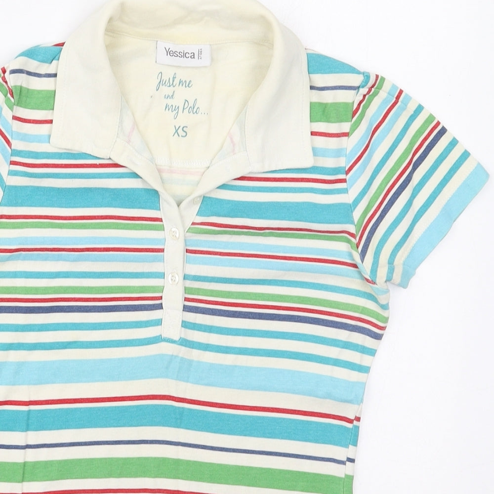 Yessica Womens Blue Striped Cotton Basic Polo Size XS Collared