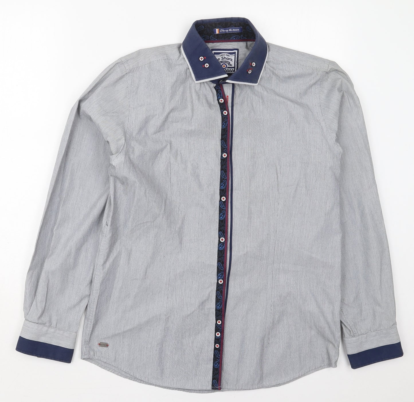 Lee Shark Mens Grey  Cotton  Button-Up Size M Collared Button