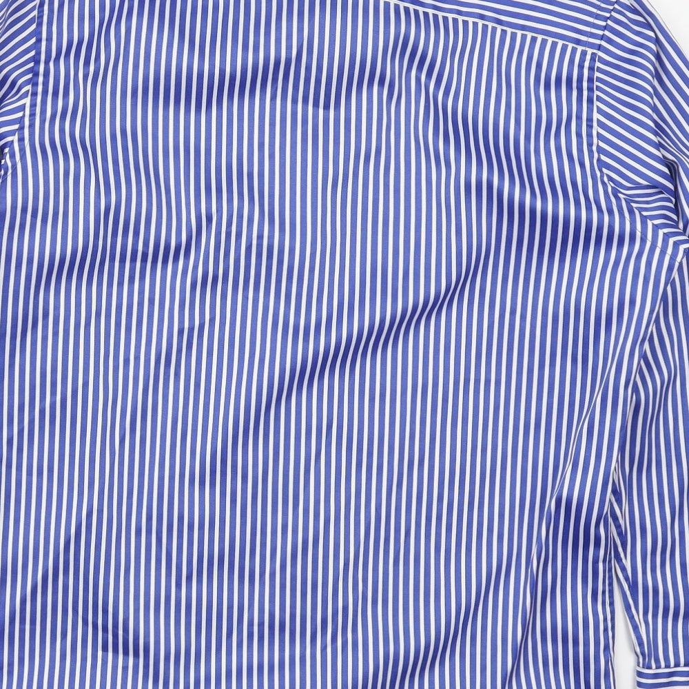Benetti Mens Blue Striped Polyester  Button-Up Size 15.5 Collared Button