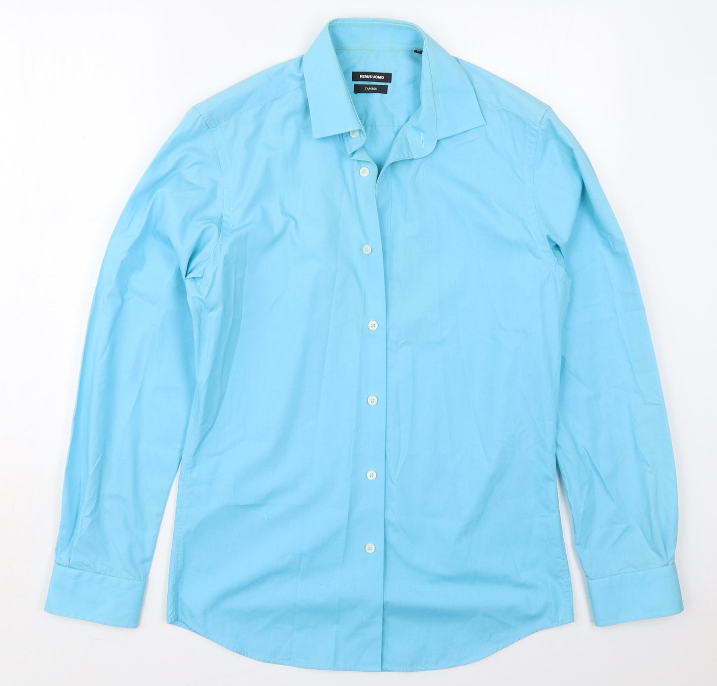 Remus Uomo Mens Blue  Polyester  Button-Up Size 15 Collared Button