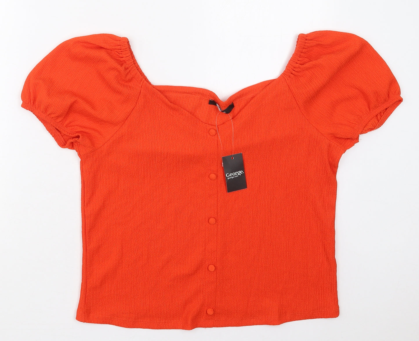 George Womens Orange  Polyester Basic T-Shirt Size 14 V-Neck