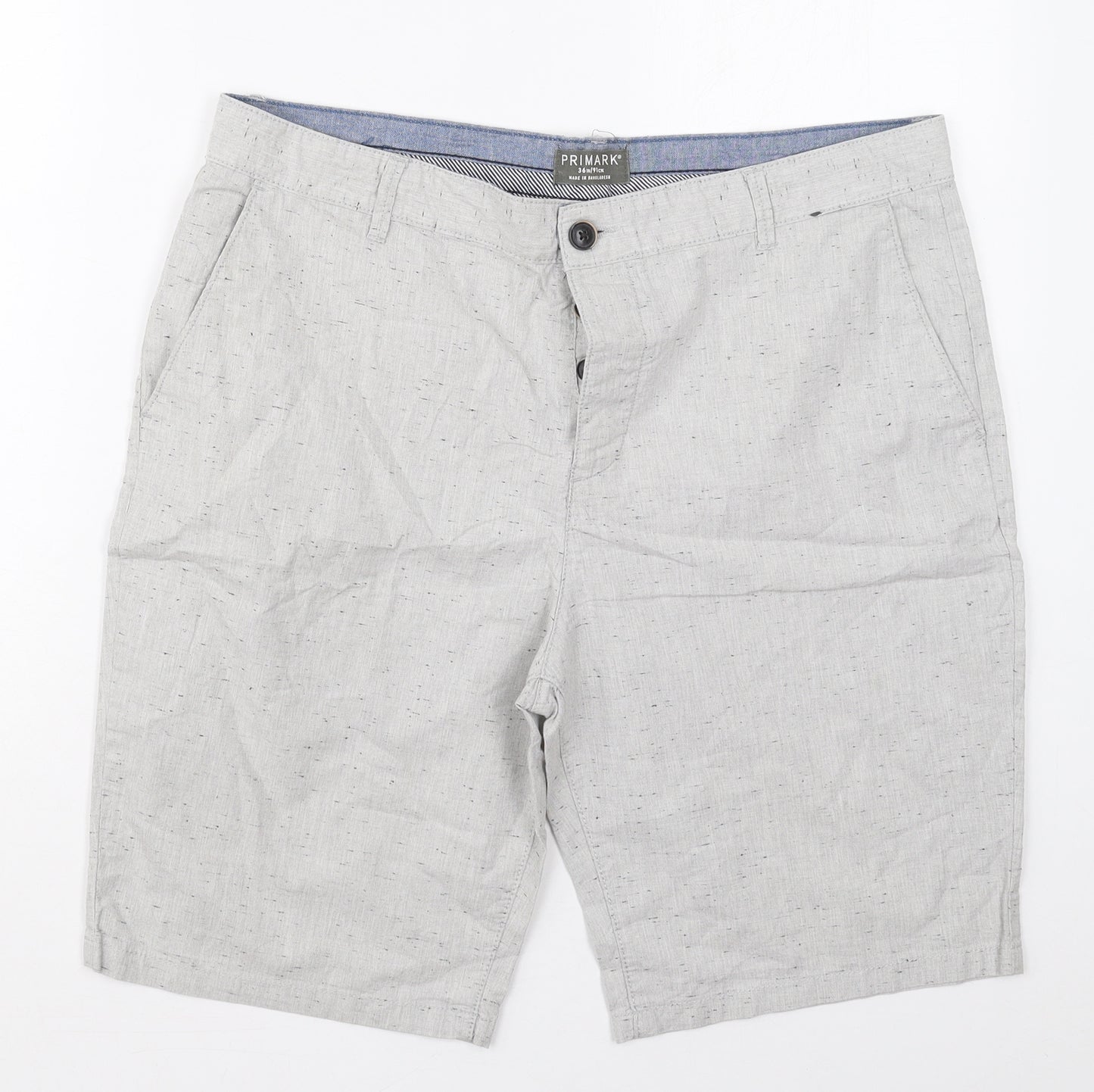 Primark Mens Grey  Cotton Bermuda Shorts Size 36 L9 in Regular Button