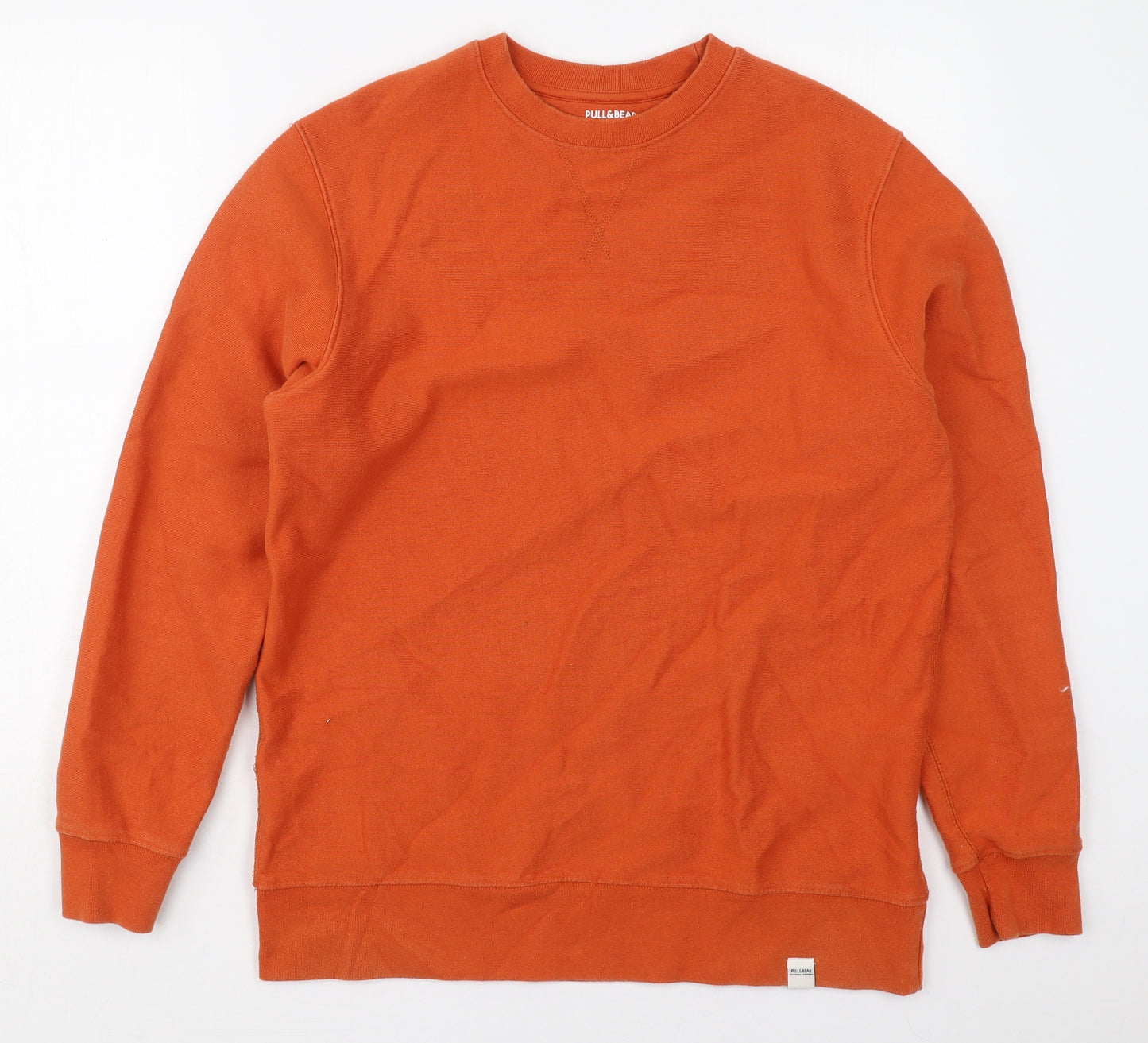 Pull&Bear Mens Orange  Cotton Pullover Sweatshirt Size M