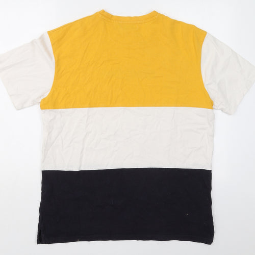 Topman Mens Yellow Colourblock Cotton  T-Shirt Size M Crew Neck  - Ninety Two Blue