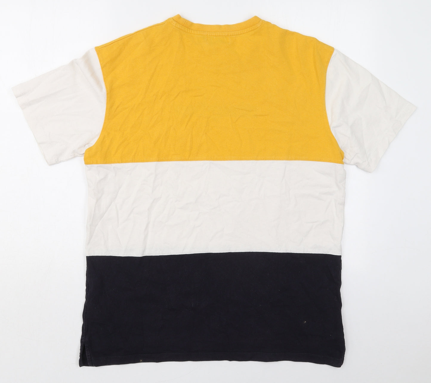 Topman Mens Yellow Colourblock Cotton  T-Shirt Size M Crew Neck  - Ninety Two Blue