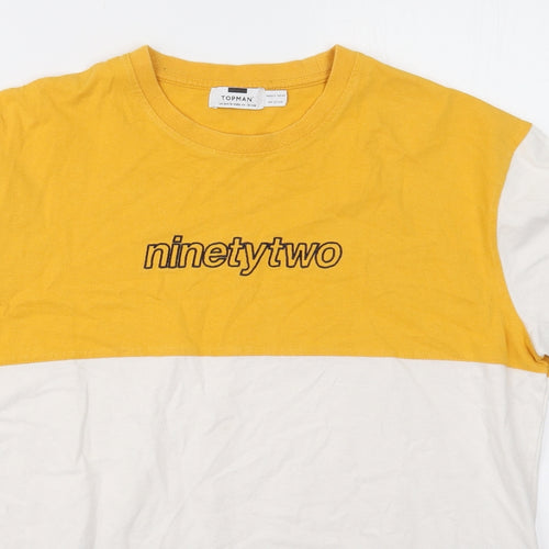 Topman Mens Yellow Colourblock Cotton  T-Shirt Size M Crew Neck  - Ninety Two Blue