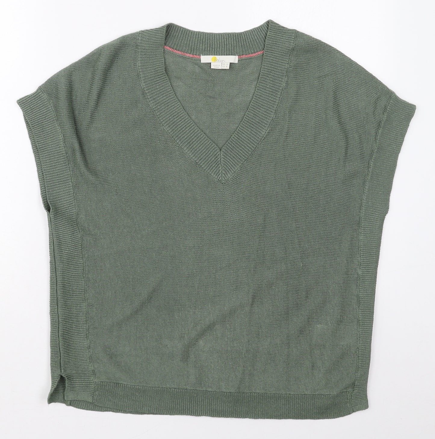 Boden Womens Green V-Neck  Linen Pullover Jumper Size 12