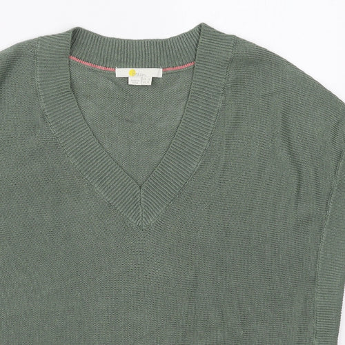 Boden Womens Green V-Neck  Linen Pullover Jumper Size 12