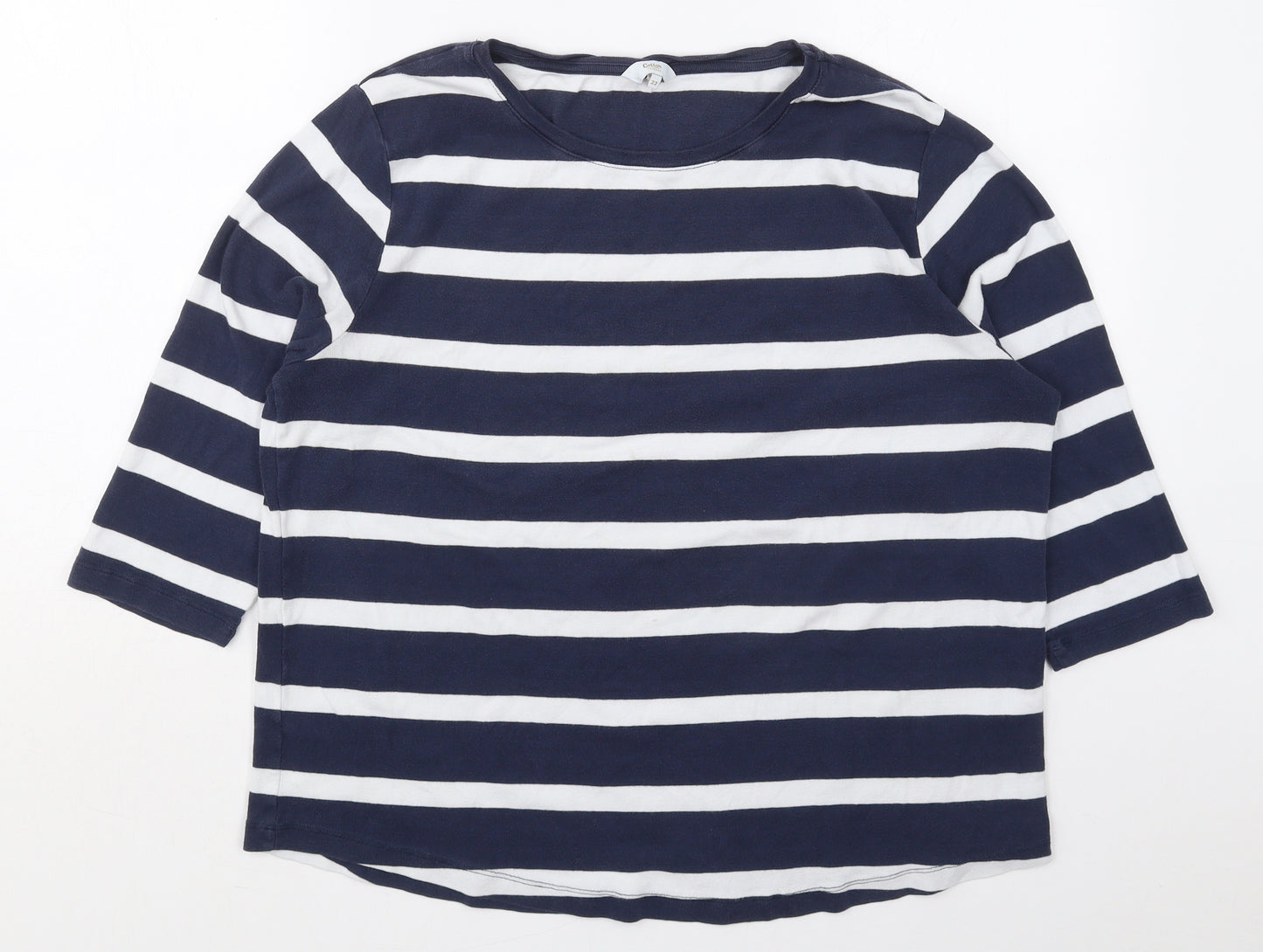 Cotton Traders Womens Blue Striped Cotton Basic T-Shirt Size 22 Crew Neck
