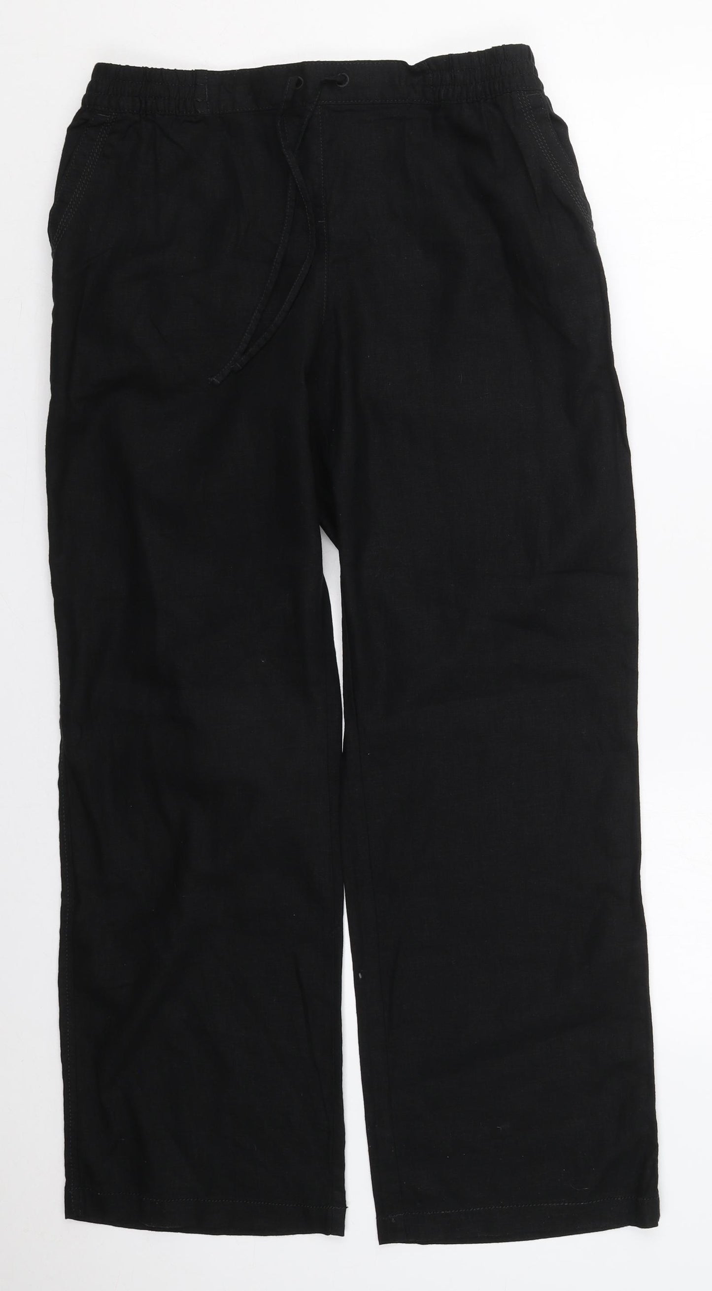 NEXT Womens Black  Linen Trousers  Size 14 L30 in Regular Drawstring