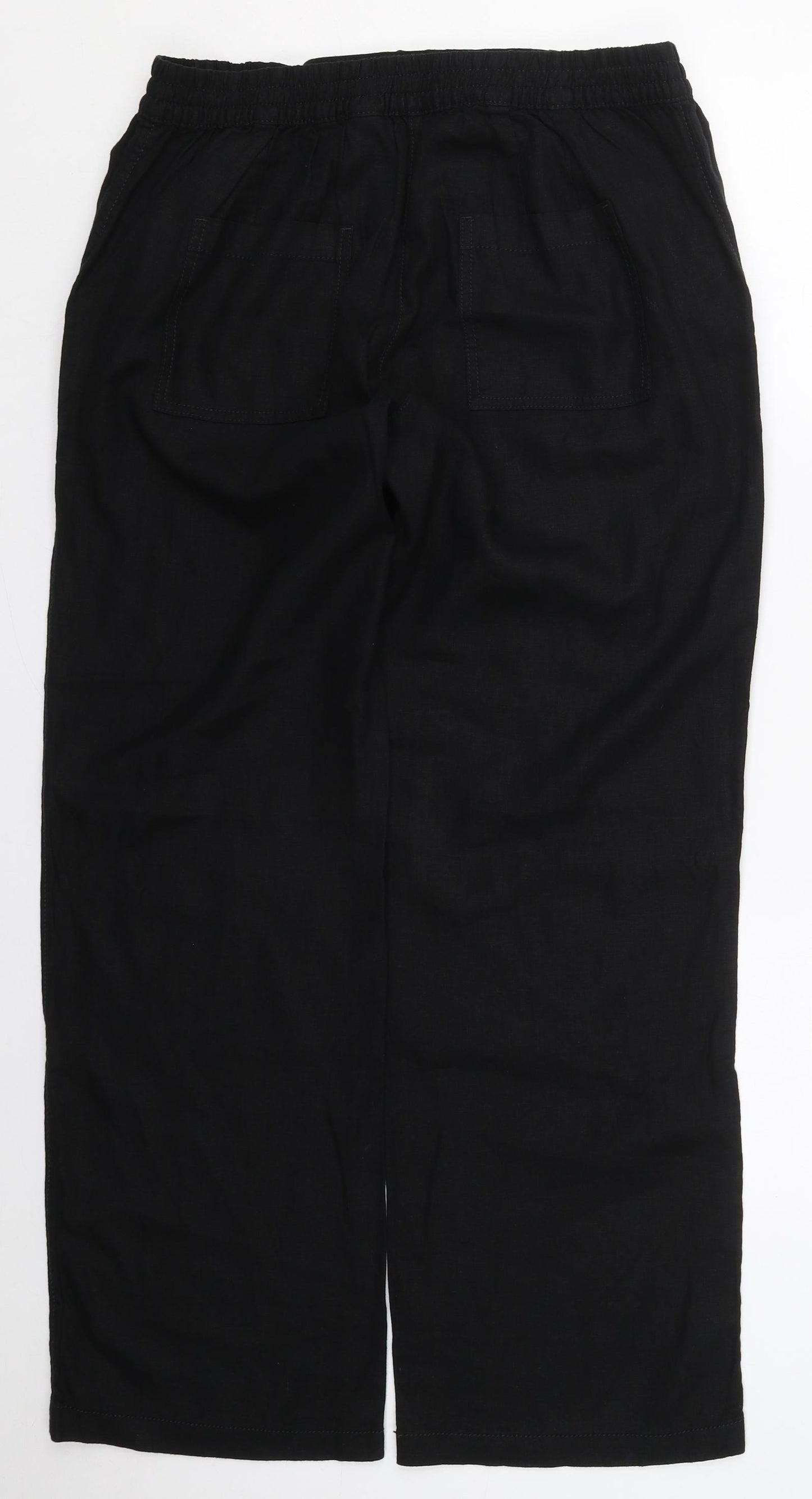 NEXT Womens Black  Linen Trousers  Size 14 L30 in Regular Drawstring