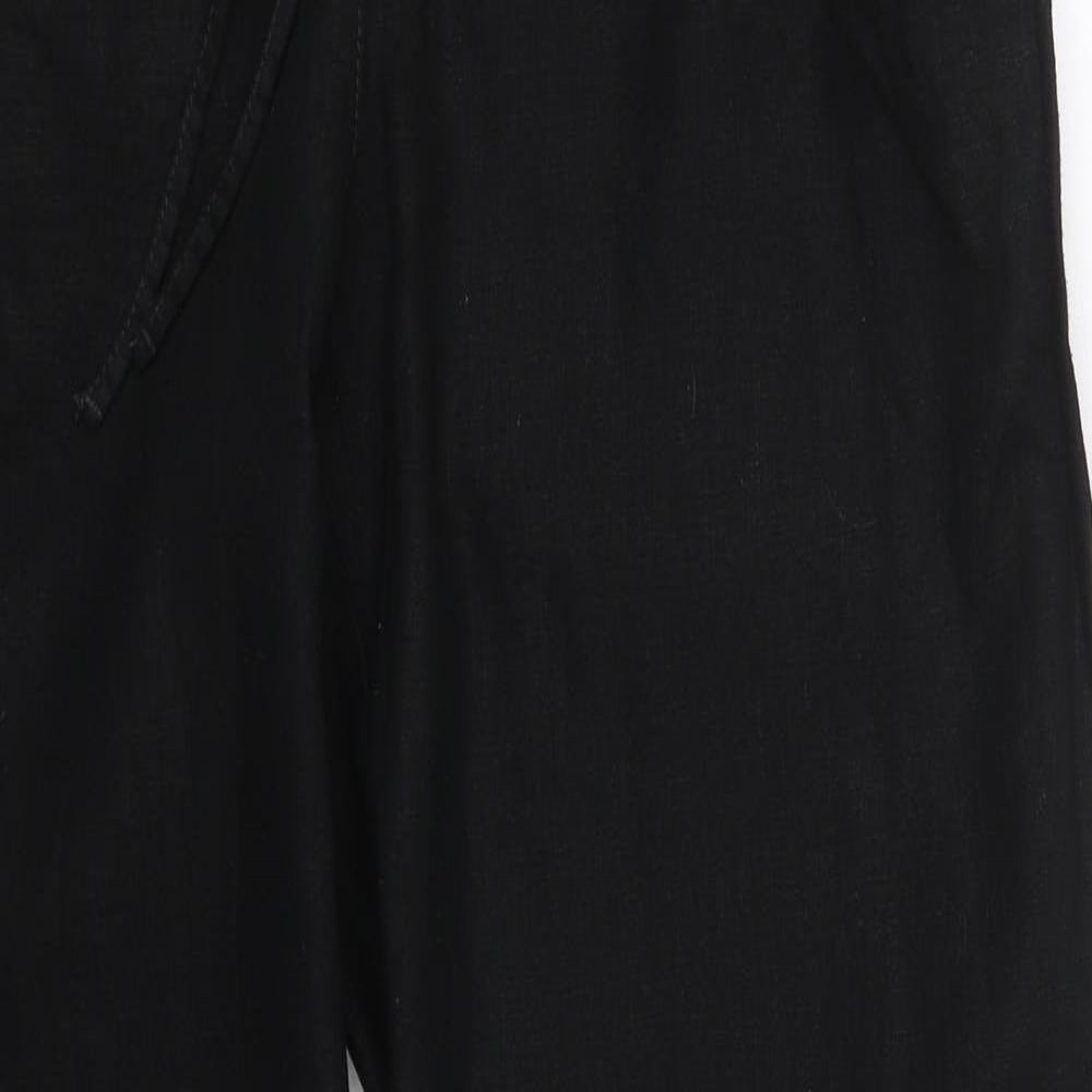 NEXT Womens Black  Linen Trousers  Size 14 L30 in Regular Drawstring