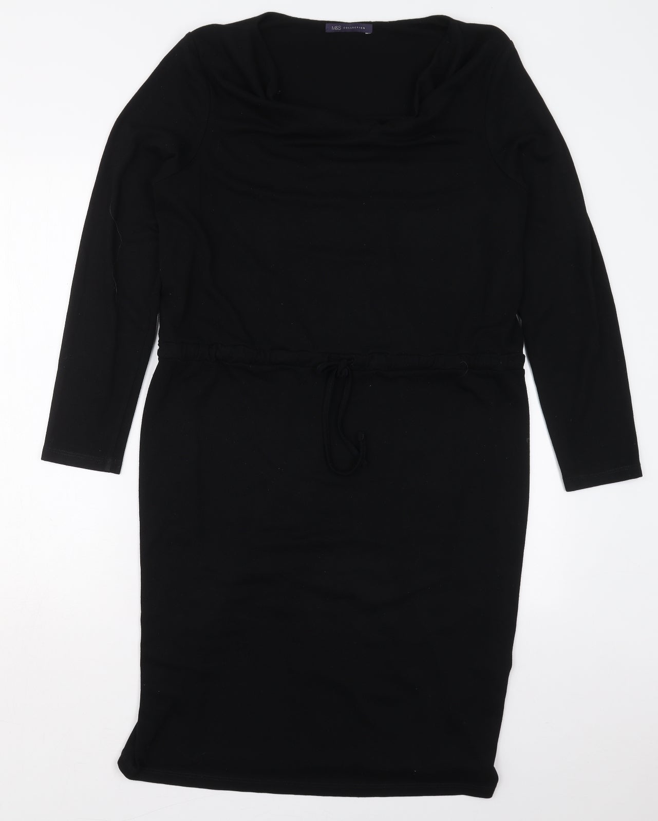 Marks and Spencer Womens Black  Polyester Jumper Dress  Size 16  Cowl Neck Pullover