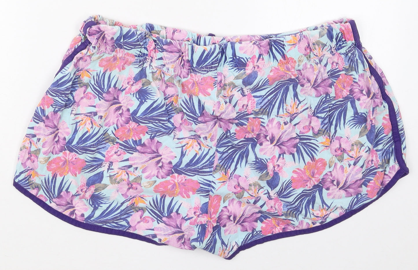 Pep&Co Womens Blue Floral Cotton Sweat Shorts Size 18  Regular Drawstring