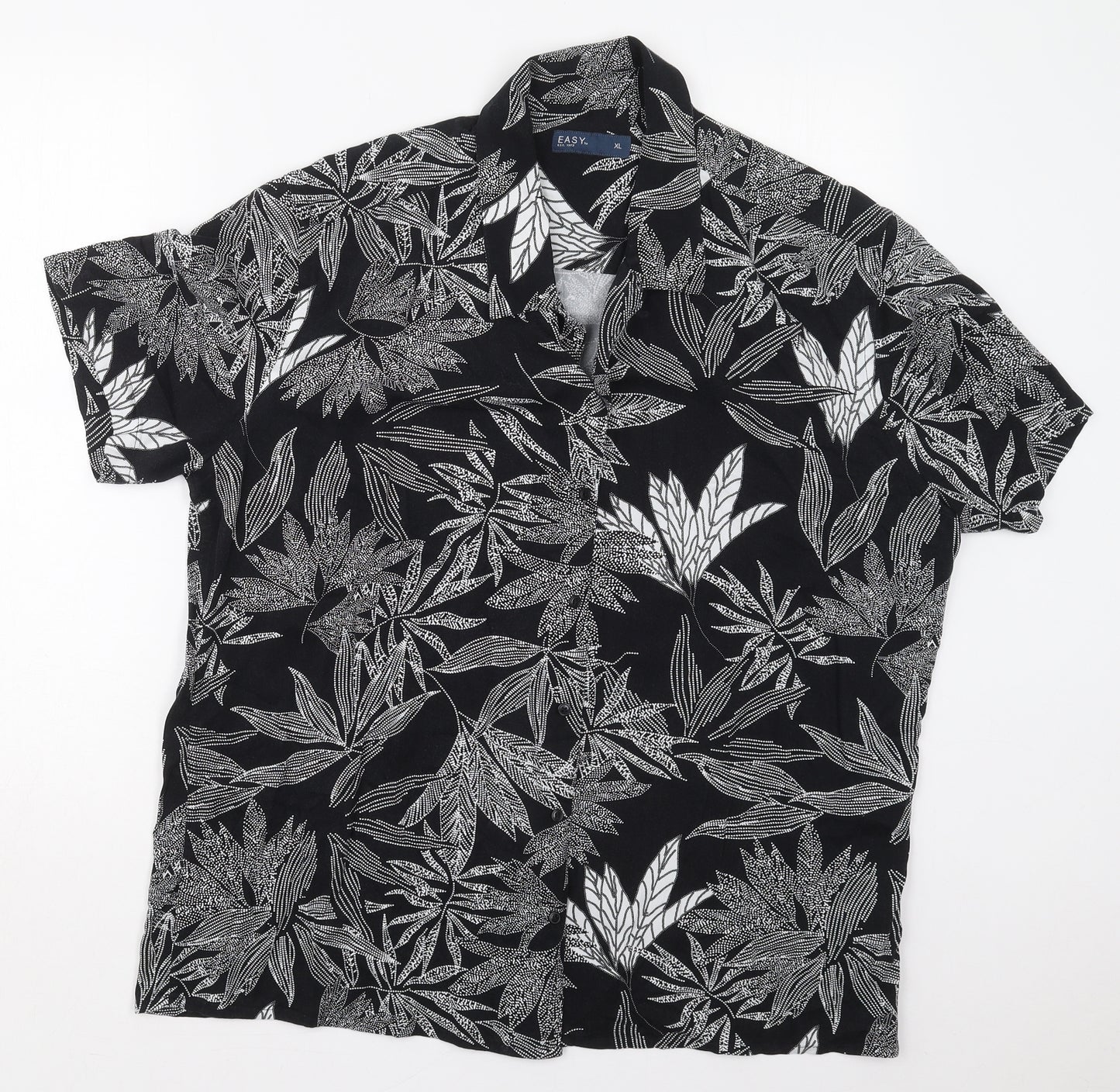 Matalan Mens Black  Viscose  Button-Up Size XL Collared Button - Leaf Prints