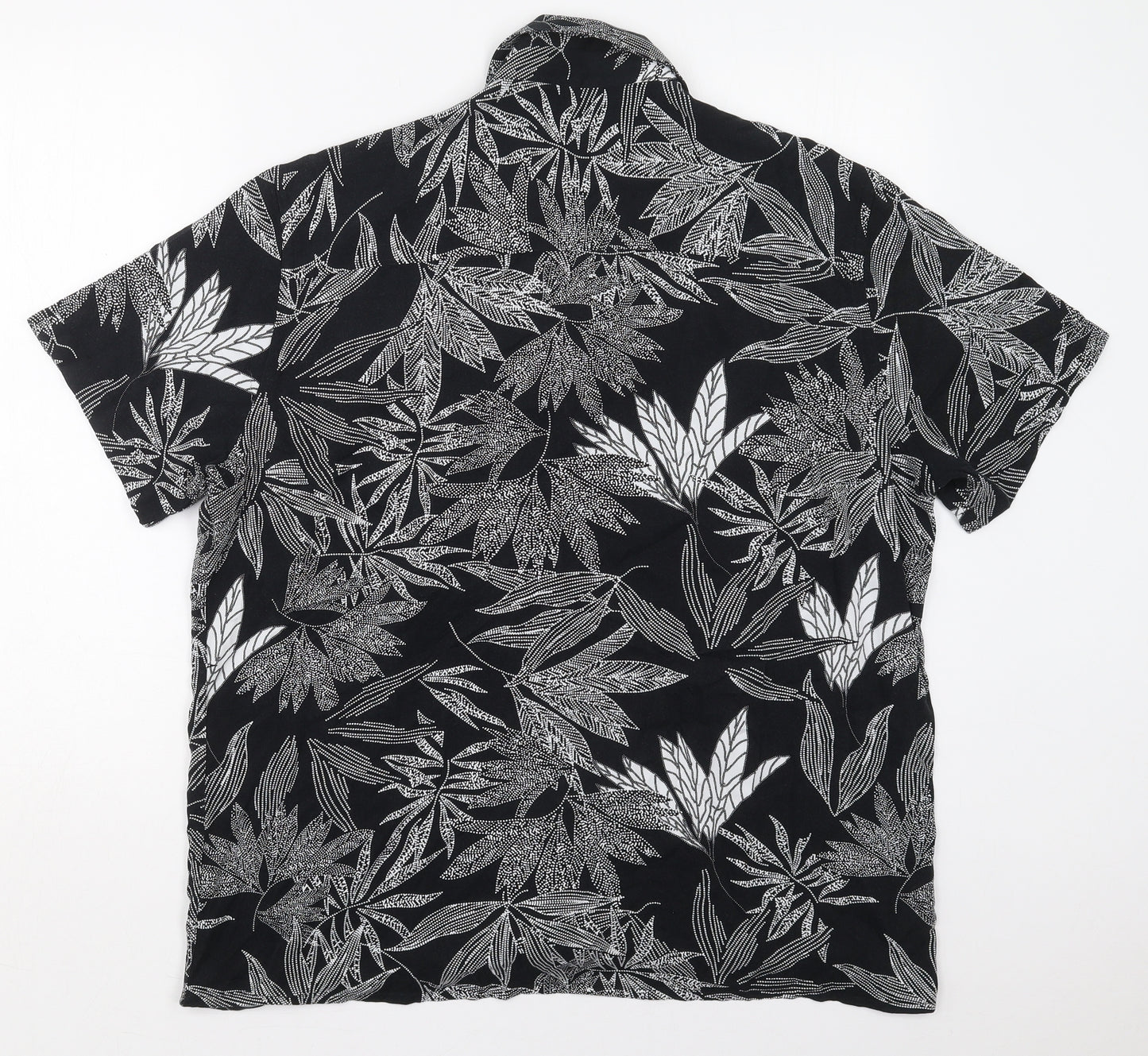 Matalan Mens Black  Viscose  Button-Up Size XL Collared Button - Leaf Prints
