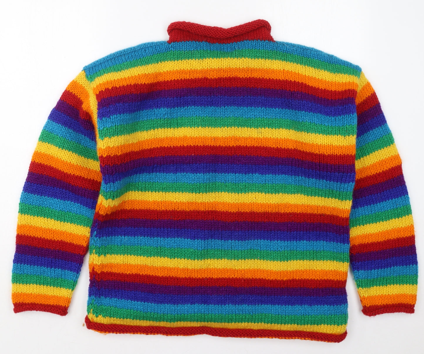 One World Is Enough Mens Multicoloured Mock Neck Striped Wool Pullover Jumper Size M